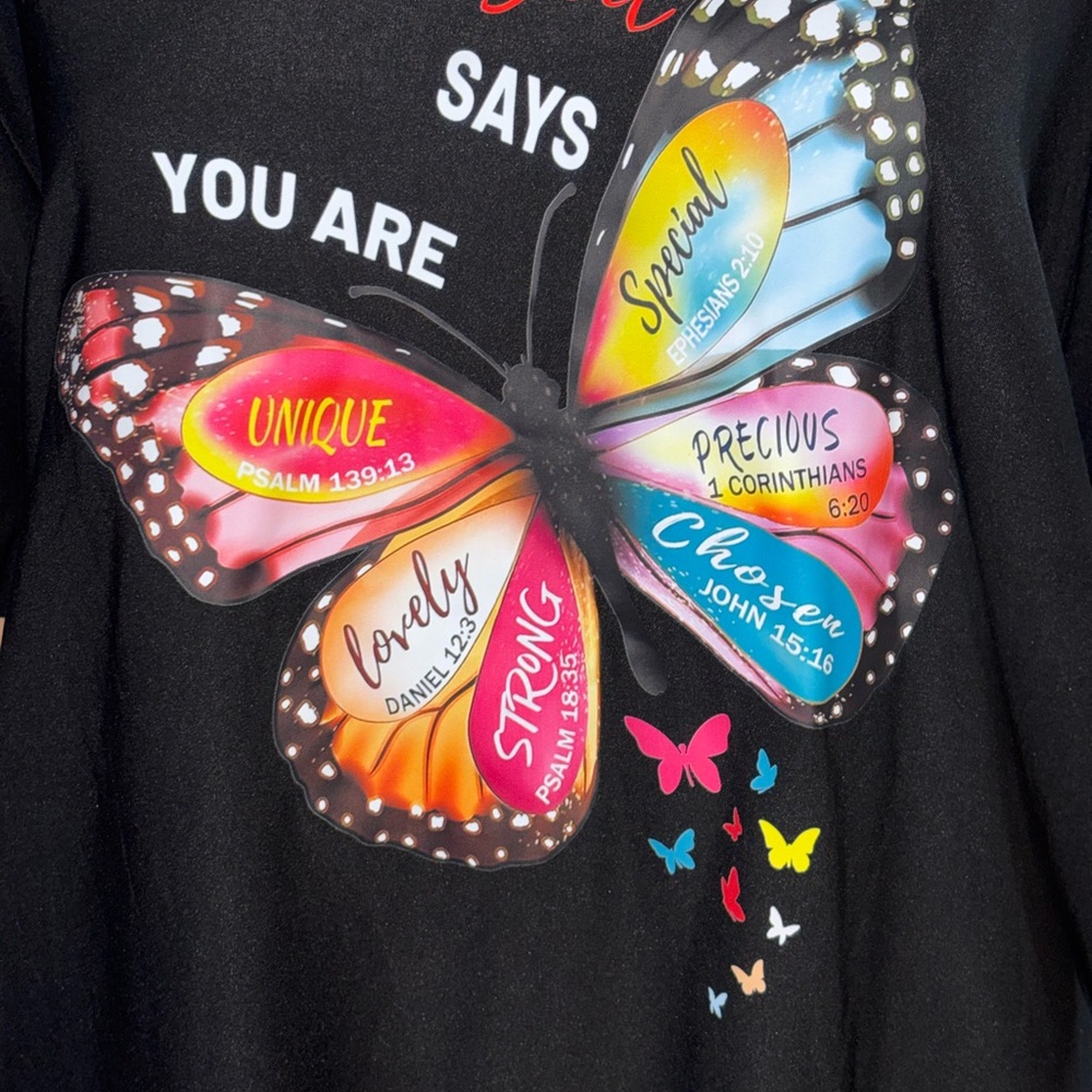 Black Butterfly Graphic Tee with Multicolor Wings - Picture 2 of 7